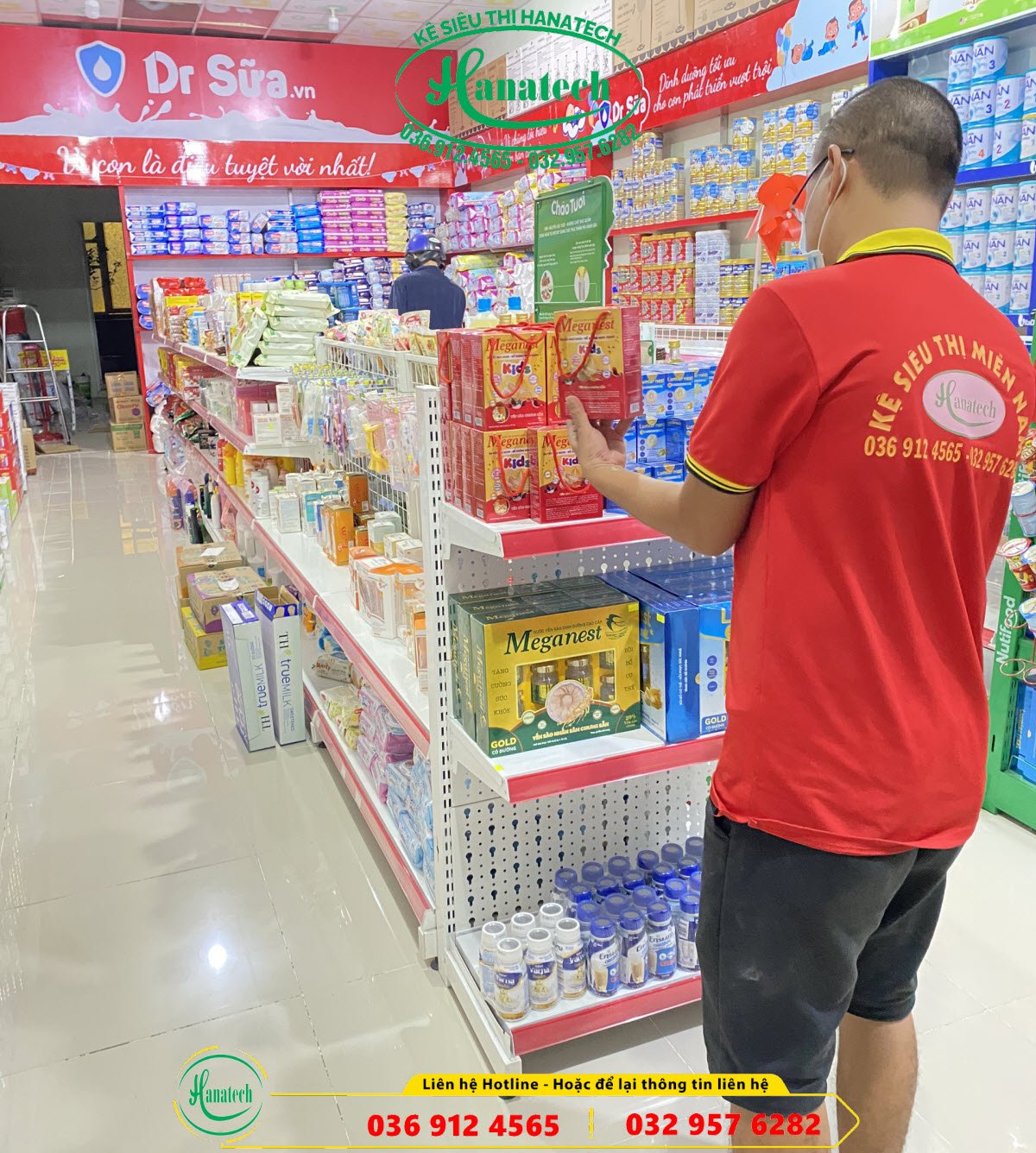 Giá kệ siêu thị trưng bày cho cửa hàng - siêu thị sữa tại Bình Phước Hanatech