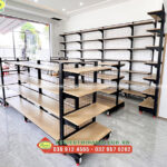 Kệ siêu thị mâm gỗ An Giang