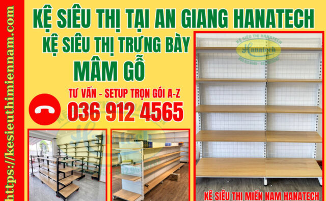 Kệ siêu thị mâm gỗ An Giang