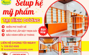 Setup giá kệ nổi bật và độc đáo cho shop mỹ phẩm hút khách tại Bình Dương